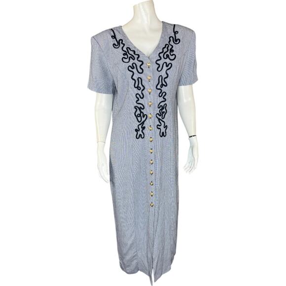 Ultra Dress New York Womens 12 Maxi Dress Navy White Houndstooth Vintage - Picture 1 of 12